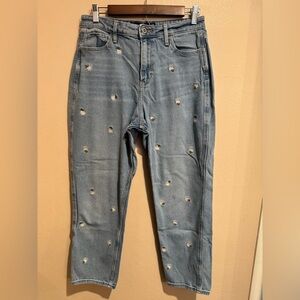 Vintage Hollister Light Blue Distressed Skinny Jeans with Embroidered Daisys